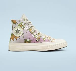 Converse Chuck 70 Crafted Florals Sneakers High Lyserød Olivengrøn | CV-317UEZ