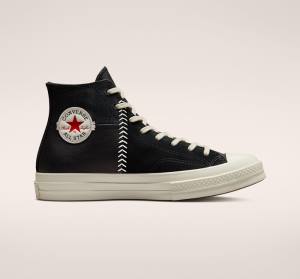 Converse Chuck 70 Crafted Læder Sneakers High Sort Rød | CV-620NIY