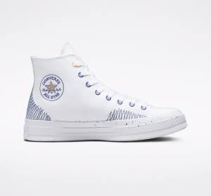 Converse Chuck 70 Stitched Sneakers High Hvide Indigo | CV-315CJQ