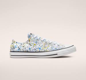 Converse Chuck Taylor All Star Archive Paint Splatter Sneakers Low Hvide Blå | CV-048QJV