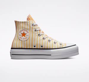 Converse Chuck Taylor All Star Lift Platform Stripes Sneakers High Hvide Mango Dyb Gul | CV-132JAZ