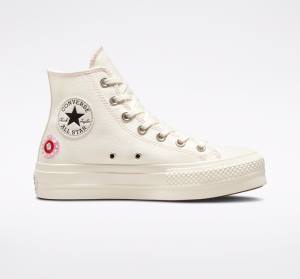 Converse Chuck Taylor All Star Lift Platform Floral Embroidery Sneakers High Sort Lyserød | CV-240ADE