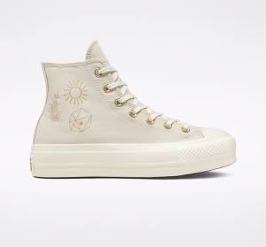 Converse Chuck Taylor All Star Lift Platform Golden Elements Sneakers High Brune Lyseguld | CV-284AYO