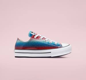 Converse Chuck Taylor All Star Lift Platform Glitter Drip Sneakers Low Blå Hvide Rød | CV-492WPQ