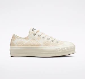 Converse Chuck Taylor All Star Lift Platform Tonal Embroidery Sneakers Low Hvide | CV-531ZIY