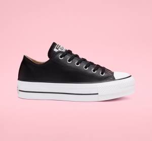 Converse Chuck Taylor All Star Lift Platform Læder Sneakers Low Sort Hvide | CV-749RHS