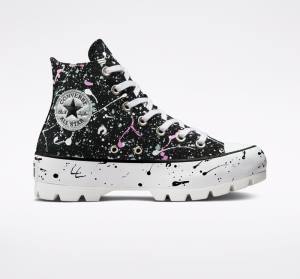 Converse Chuck Taylor All Star Lugged Paint Splatter Sneakers High Sort Grå Lyserød | CV-491VNS