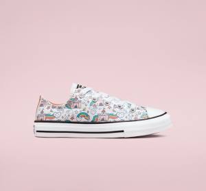 Converse Chuck Taylor All Star Rainbow Castles Sneakers Low Hvide Lyserød Turkis | CV-324TSP