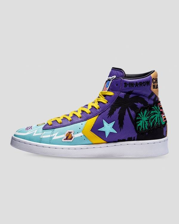 Converse Chinatown Market Pro Læder Sneakers High Blå Lilla | CV-568WVJ