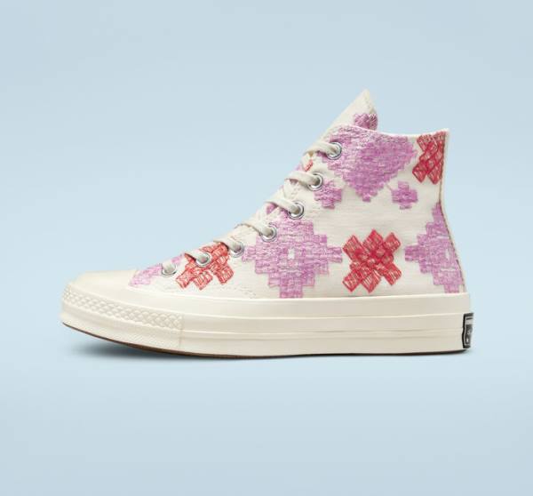 Converse Chuck 70 Bright Embroidery Sneakers High Lyserød Rød | CV-104CFX