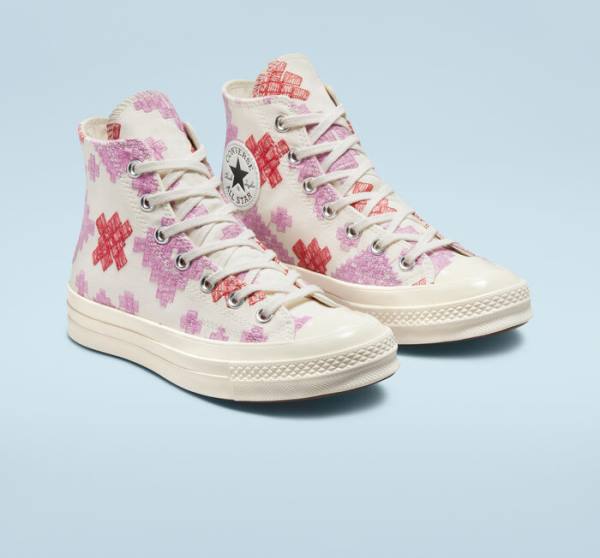 Converse Chuck 70 Bright Embroidery Sneakers High Lyserød Rød | CV-104CFX