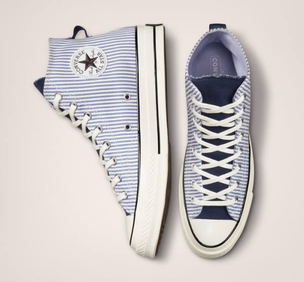 Converse Chuck 70 Crafted Stripe Sneakers High Indigo Sort | CV-074YXC