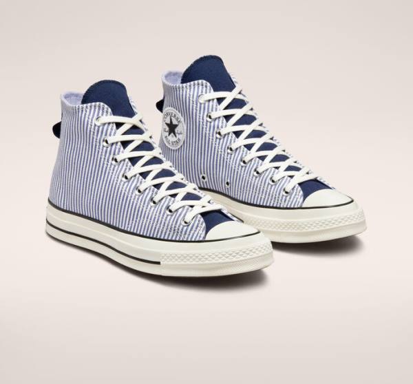 Converse Chuck 70 Crafted Stripe Sneakers High Indigo Sort | CV-074YXC