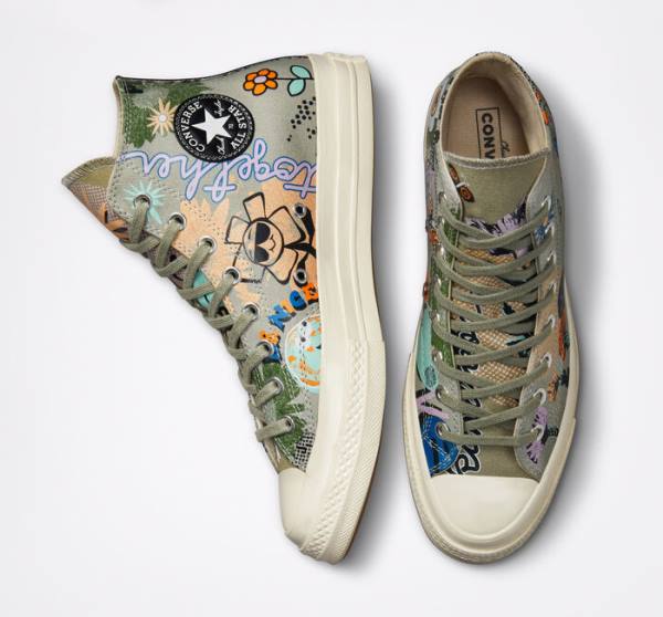 Converse Chuck 70 Floral Sneakers High Olivengrøn Flerfarvede | CV-839FPT