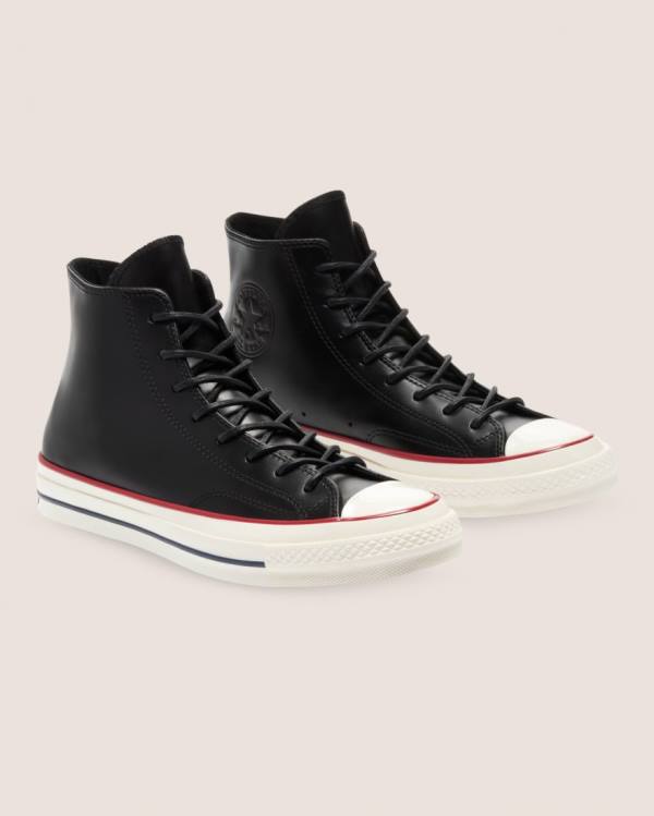 Converse Chuck 70 Premium Læder Sneakers High Sort | CV-187AZY