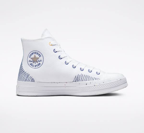 Converse Chuck 70 Stitched Sneakers High Hvide Indigo | CV-309SDX