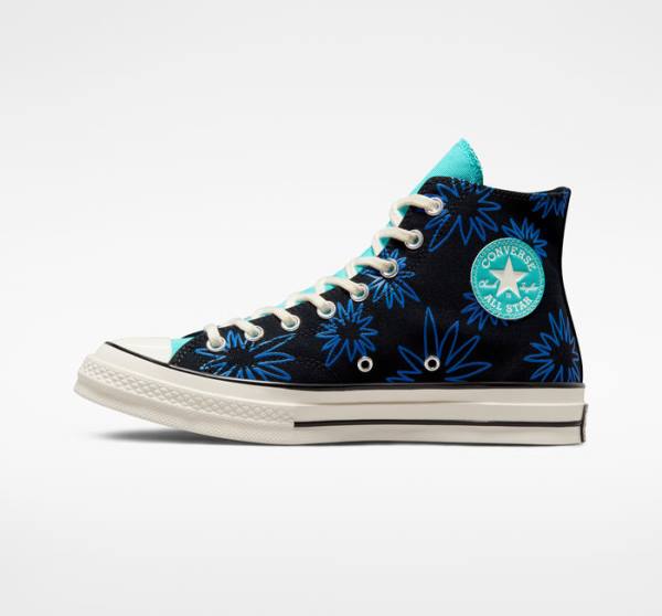 Converse Chuck 70 Sunny Floral Sneakers High Sort Turkis Kongeblå | CV-206TFR