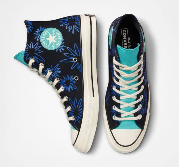 Converse Chuck 70 Sunny Floral Sneakers High Sort Turkis Kongeblå | CV-206TFR