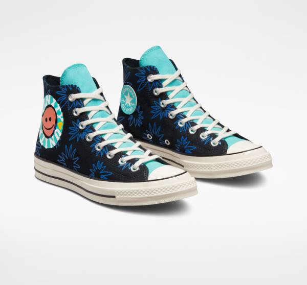 Converse Chuck 70 Sunny Floral Sneakers High Sort Turkis Kongeblå | CV-206TFR