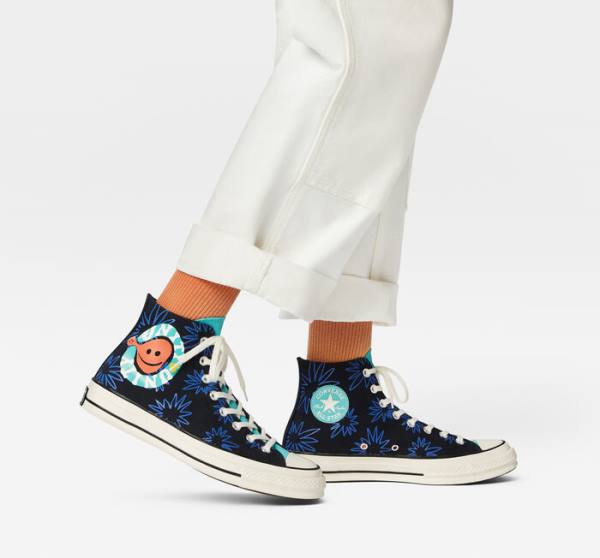 Converse Chuck 70 Sunny Floral Sneakers High Sort Turkis Kongeblå | CV-206TFR