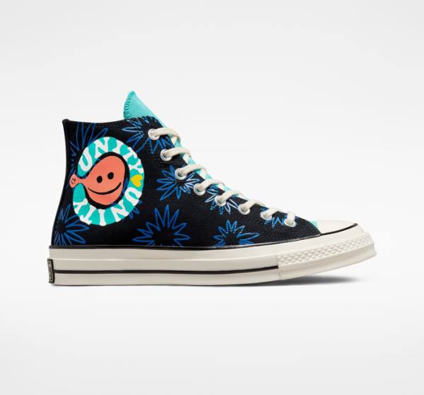 Converse Chuck 70 Sunny Floral Sneakers High Sort Turkis Kongeblå | CV-206TFR