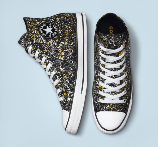 Converse Chuck Taylor All Star Archive Paint Splatter Sneakers High Sort Hvide | CV-187GUB