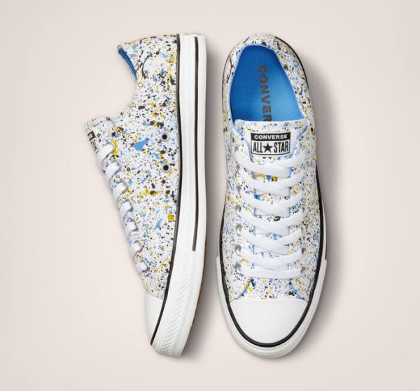 Converse Chuck Taylor All Star Archive Paint Splatter Sneakers Low Hvide Blå | CV-523TIK