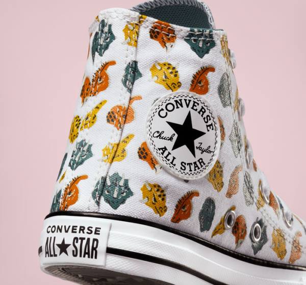 Converse Chuck Taylor All Star Dino Daze Sneakers High Hvide Dyb Grøn Sort | CV-745CLW