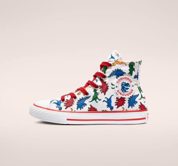 Converse Chuck Taylor All Star Dinoverse Sneakers High Hvide Rød Blå | CV-306UNJ