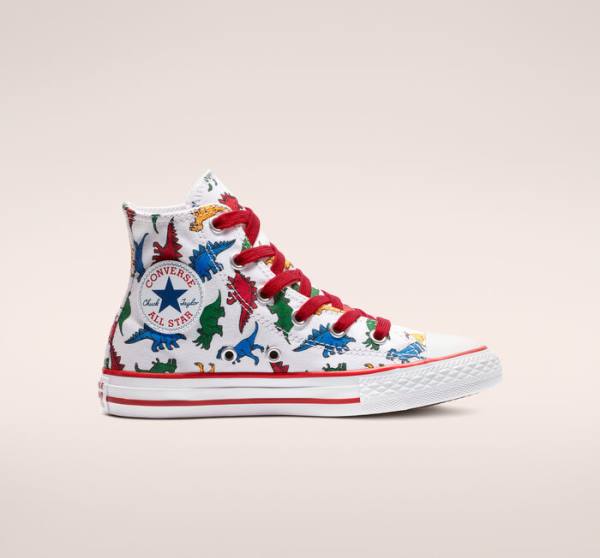 Converse Chuck Taylor All Star Dinoverse Sneakers High Hvide Rød Blå | CV-306UNJ