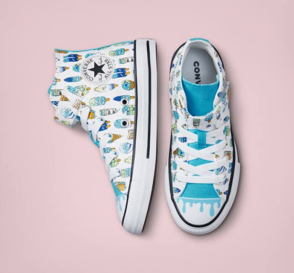 Converse Chuck Taylor All Star Easy-On Frozen Treats Sneakers High Hvide Blå Lysegrøn | CV-027XDJ