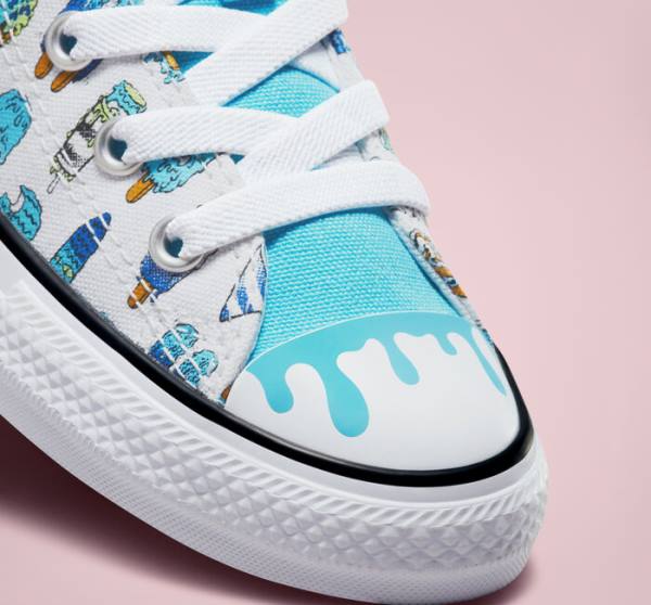 Converse Chuck Taylor All Star Easy-On Frozen Treats Sneakers High Hvide Blå Lysegrøn | CV-027XDJ