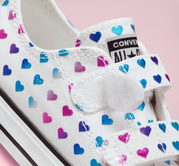 Converse Chuck Taylor All Star Easy-On Foil Hearts Sneakers Low Hvide Sort Lyserød | CV-035DPZ