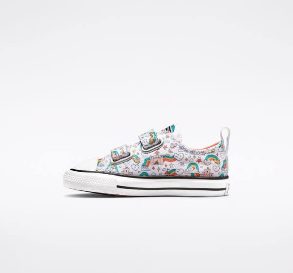 Converse Chuck Taylor All Star Easy-On Rainbow Castles Sneakers Low Hvide Lyserød Turkis | CV-230BGP