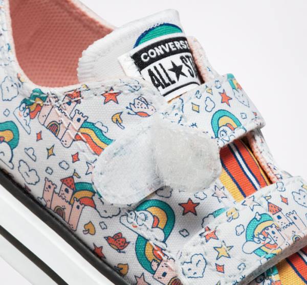 Converse Chuck Taylor All Star Easy-On Rainbow Castles Sneakers Low Hvide Lyserød Turkis | CV-230BGP