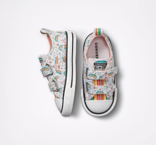 Converse Chuck Taylor All Star Easy-On Rainbow Castles Sneakers Low Hvide Lyserød Turkis | CV-230BGP