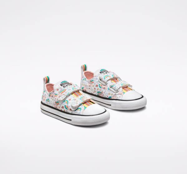 Converse Chuck Taylor All Star Easy-On Rainbow Castles Sneakers Low Hvide Lyserød Turkis | CV-230BGP