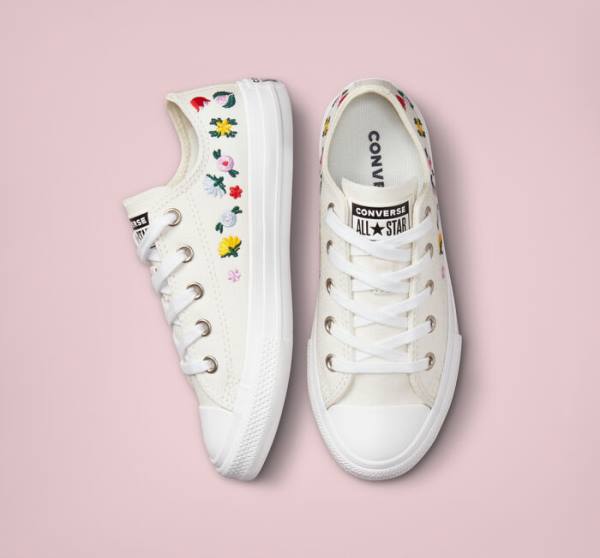 Converse Chuck Taylor All Star Floral Embroidery Sneakers Low Hvide Hvide | CV-807RJH