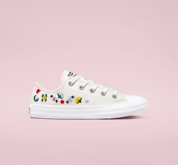 Converse Chuck Taylor All Star Floral Embroidery Sneakers Low Hvide Hvide | CV-807RJH