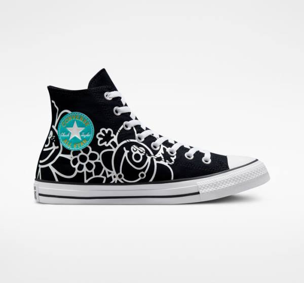 Converse Chuck Taylor All Star Floral Sneakers High Sort Hvide Lyse | CV-278GTF