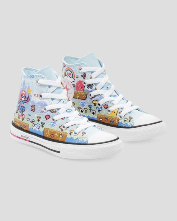 Converse Chuck Taylor All Star Girls Gamer Sneakers High Blå Lyserød Hvide | CV-967BPA