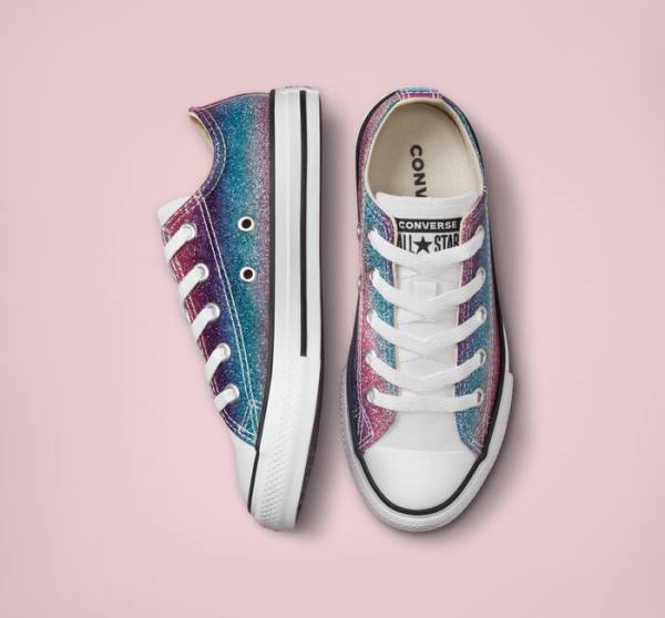 Converse Chuck Taylor All Star Glitter Drip Sneakers Low Hvide Beige Hvide Lilla | CV-583UBG