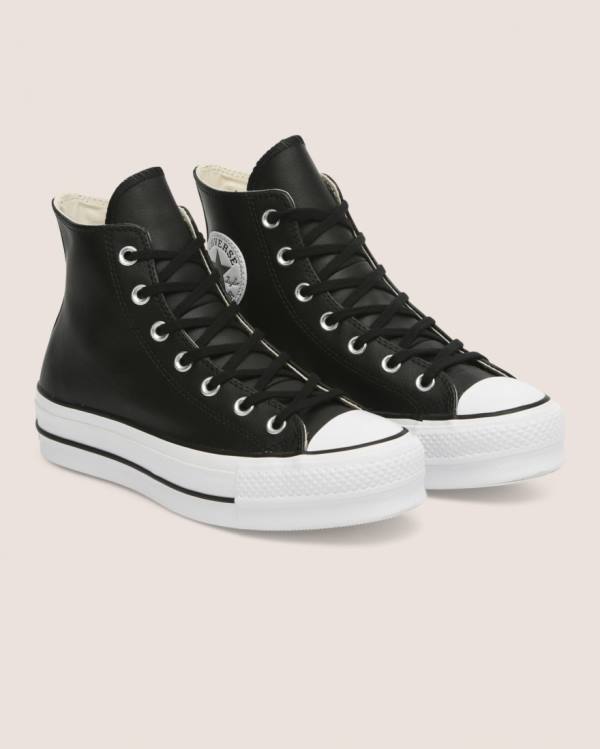 Converse Chuck Taylor All Star Lift Clean Læder Sneakers High Sort | CV-673GBI