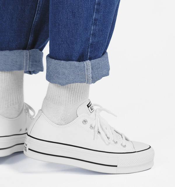 Converse Chuck Taylor All Star Lift Platform Læder Sneakers Low Hvide Sort Hvide | CV-043GYS