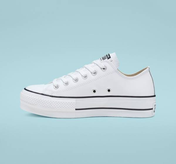 Converse Chuck Taylor All Star Lift Platform Læder Sneakers Low Hvide Sort Hvide | CV-043GYS