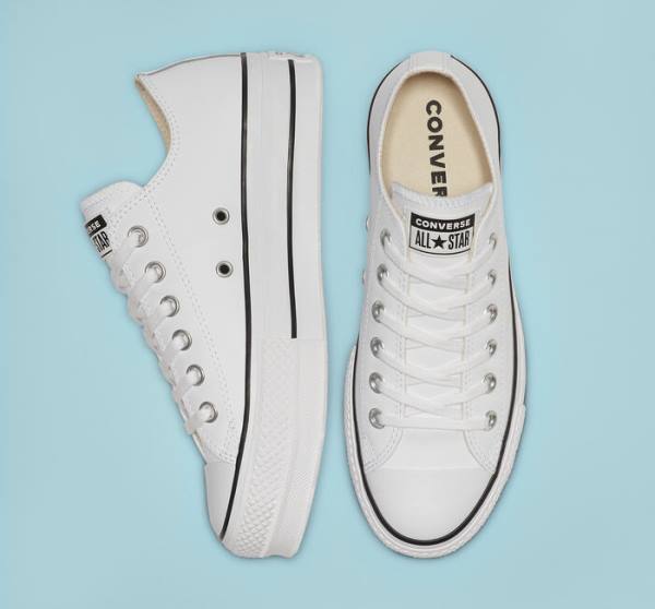 Converse Chuck Taylor All Star Lift Platform Læder Sneakers Low Hvide Sort Hvide | CV-043GYS