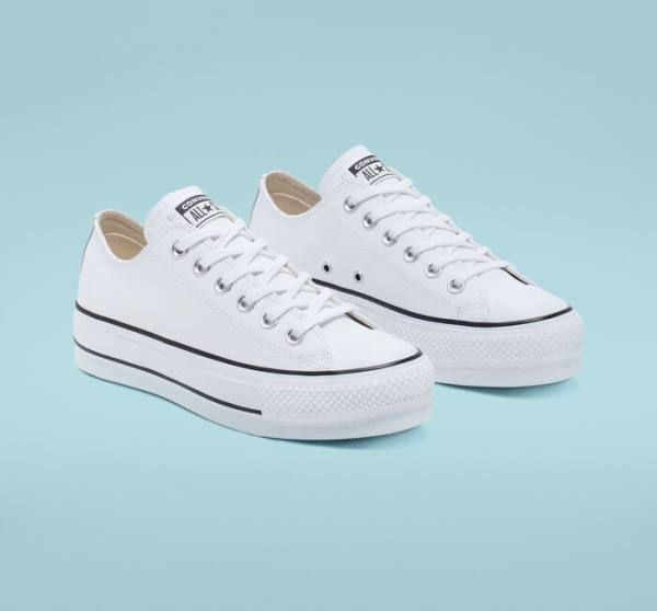 Converse Chuck Taylor All Star Lift Platform Læder Sneakers Low Hvide Sort Hvide | CV-043GYS