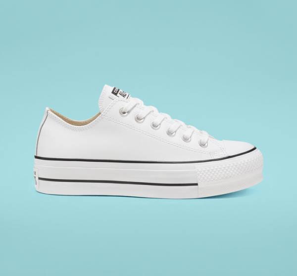 Converse Chuck Taylor All Star Lift Platform Læder Sneakers Low Hvide Sort Hvide | CV-043GYS