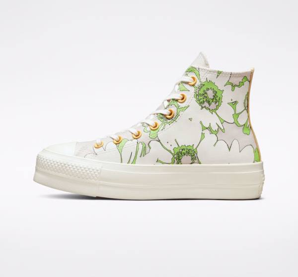 Converse Chuck Taylor All Star Lift Platform Crafted Florals Sneakers High Brune Lysegrøn | CV-109SEZ