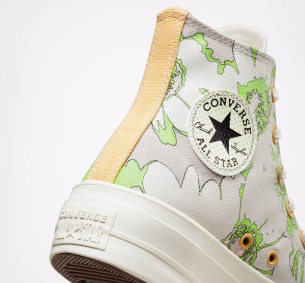 Converse Chuck Taylor All Star Lift Platform Crafted Florals Sneakers High Brune Lysegrøn | CV-109SEZ